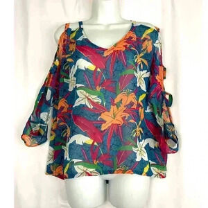 EUC Sheer Floral Top, Cutout Sleeves, Size Large #105